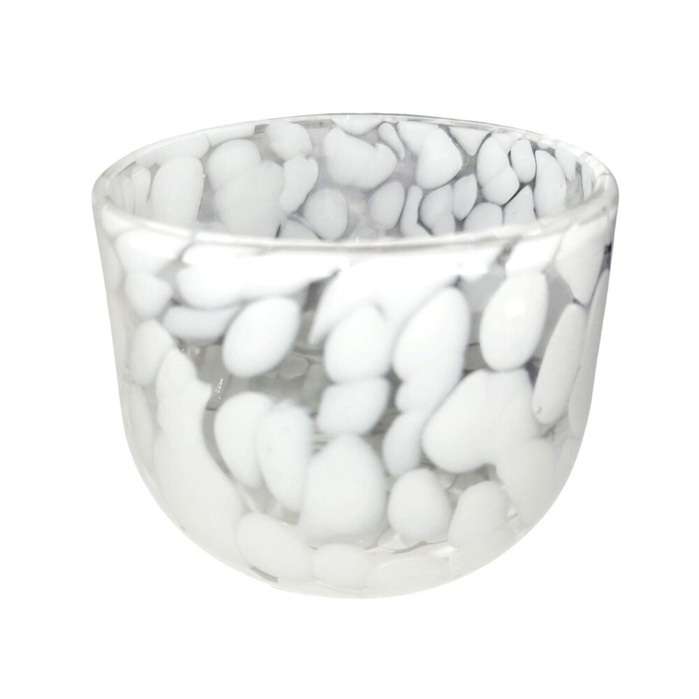 Hand Blown Clear and White Confetti Glass Votive/Tealight Candle Holder 2.75" - Picture 1 of 10